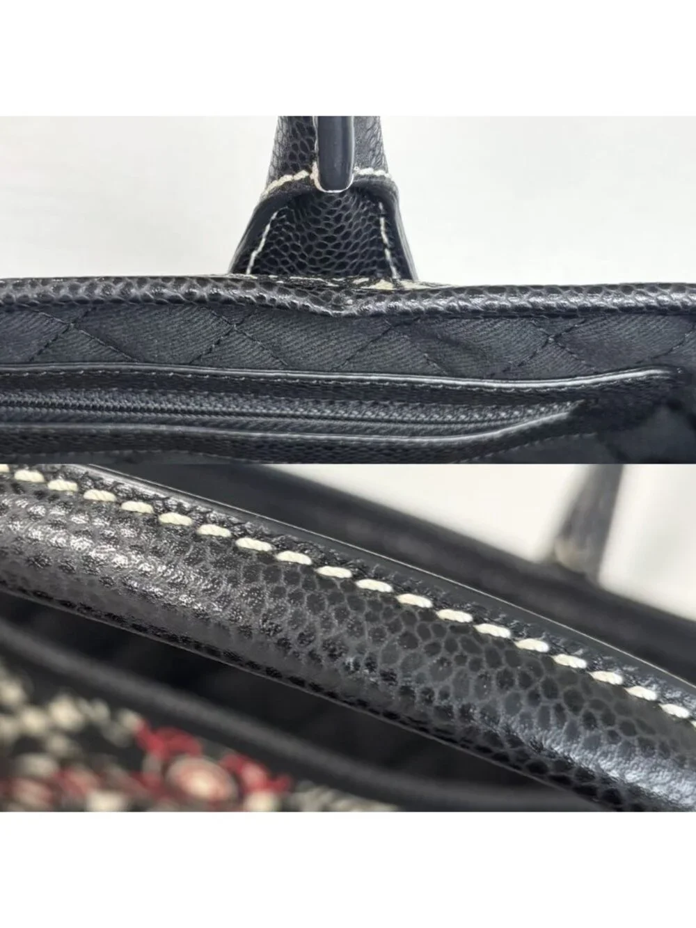 Chanel Tote Coco Travel Handbag CC Logo Shoulder Canvas Leather Black Red Silver